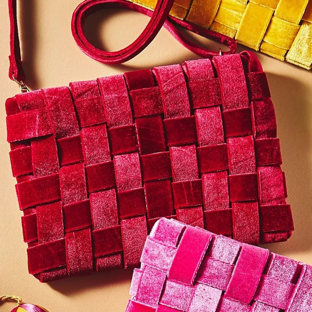 Anthropologie Lindy Woven Clutch Velvet Edition NWT - Picture 2 of 8